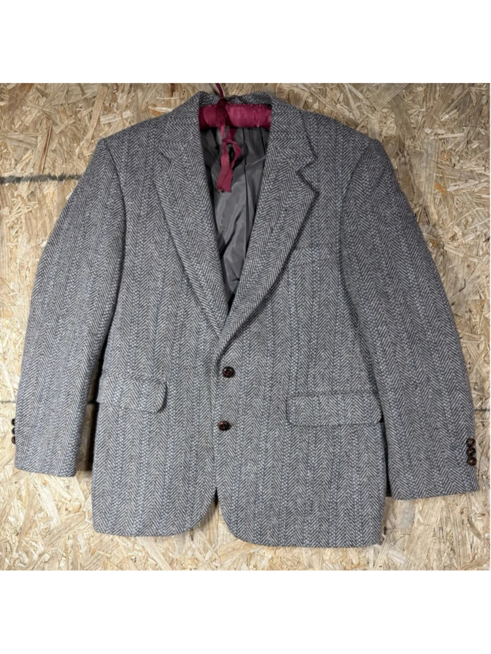 Vintage 100% Wool Herringbone Tweed Blazer 42S Academia Ivy Preppy Sport Coat